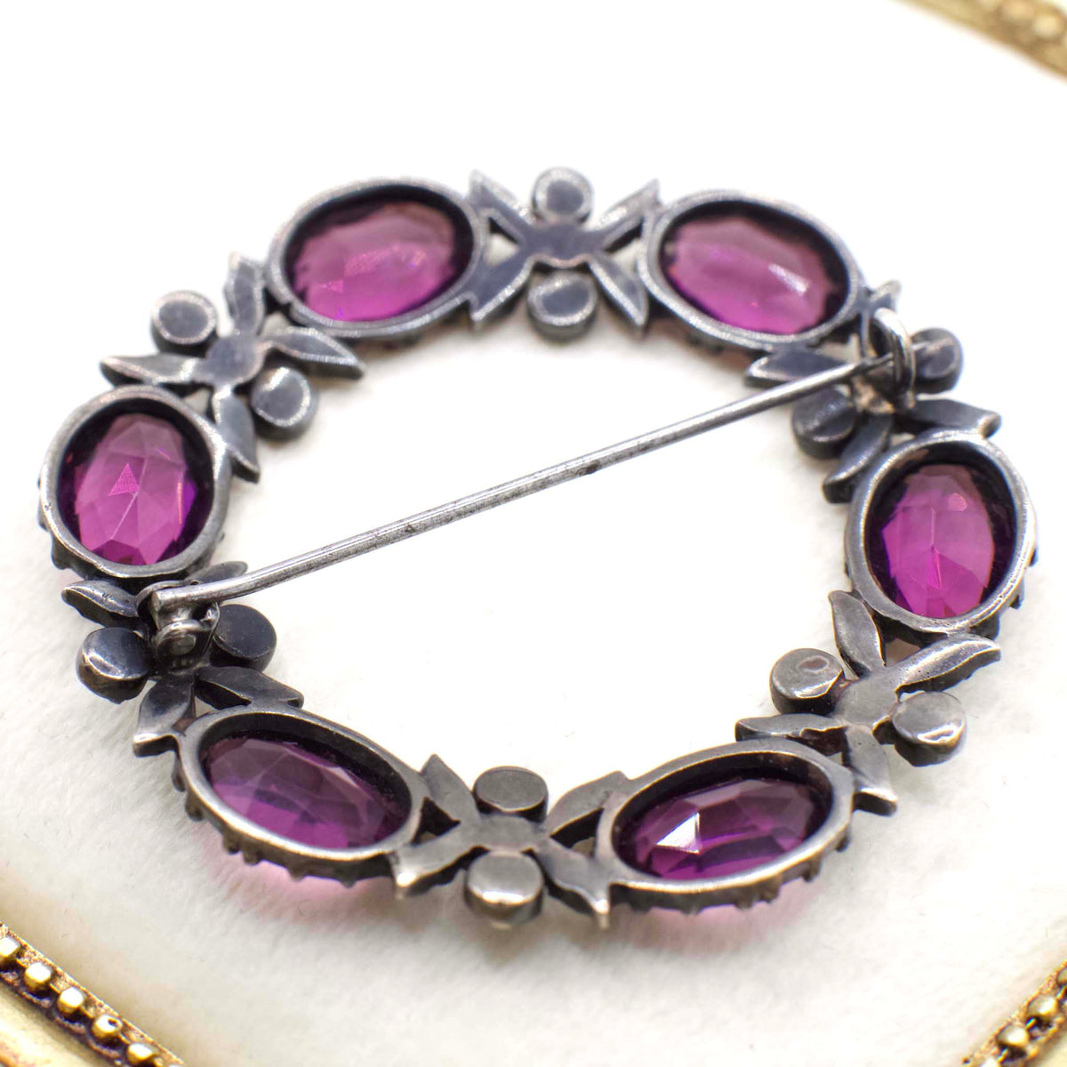 Antique Victorian Sterling Silver and Amethyst Paste Victorian Brooch