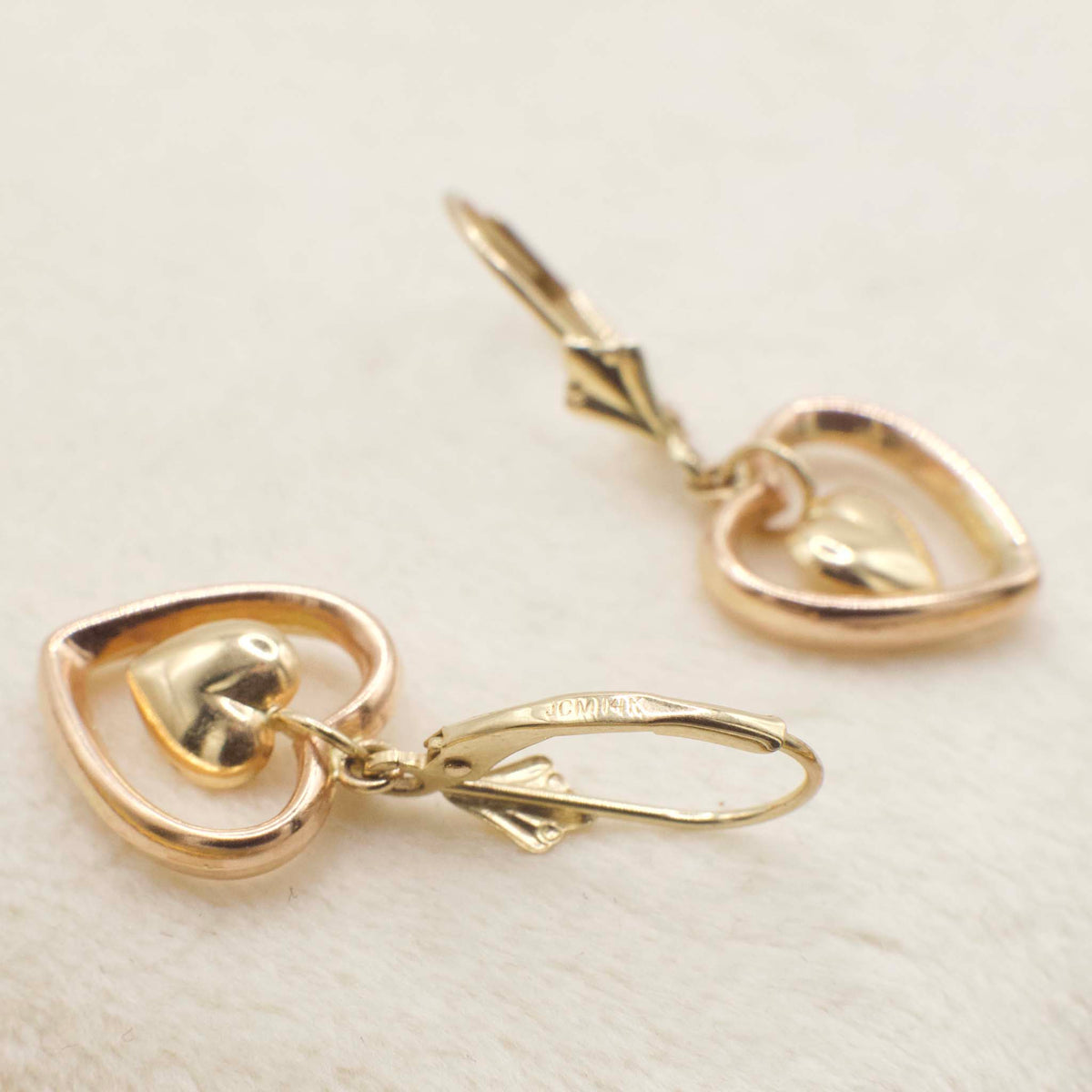 Vintage Jacmel Jewelry 14K Gold Articulating Puffy Heart Earrings