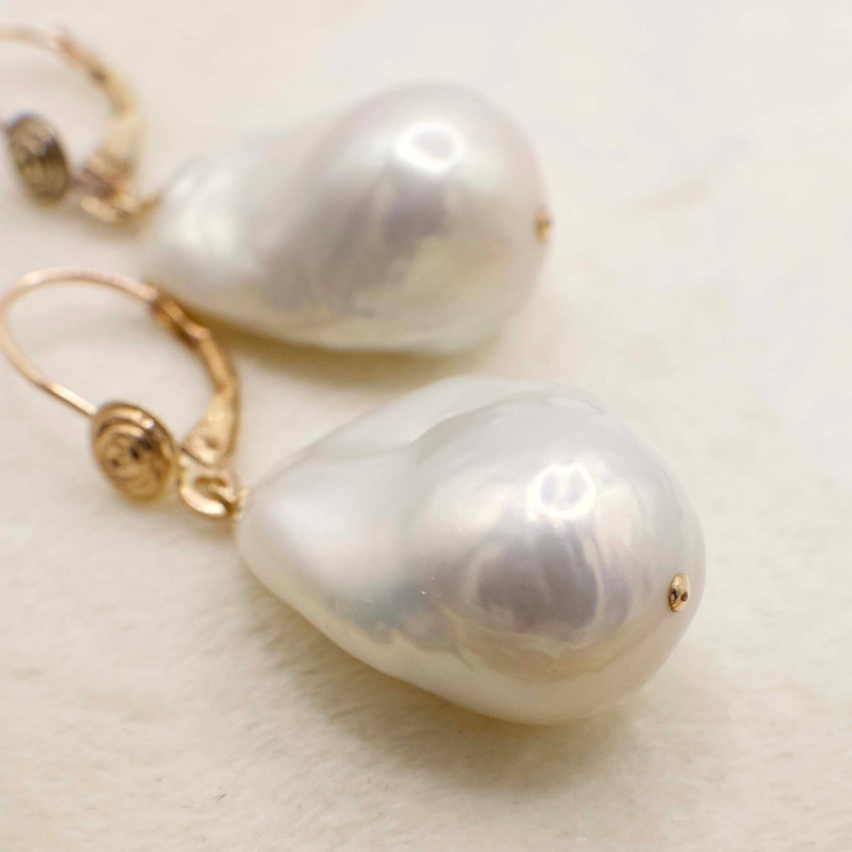 Vintage Baroque Pearl Dangle Earrings In 14K Yellow Gold