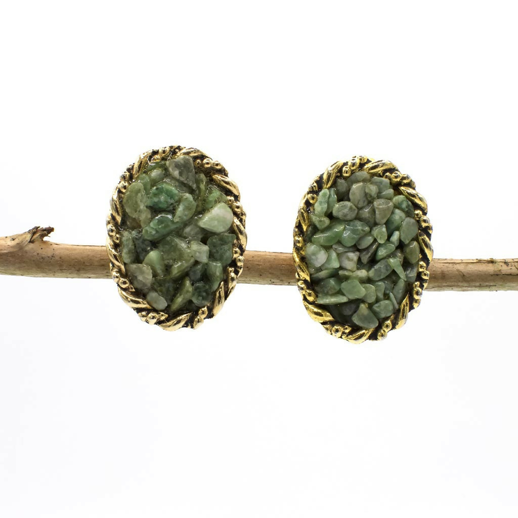 Vintage Imitation Jadeschmuck Goldfarbene Ohrclips