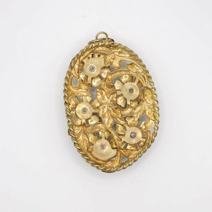 Vintage Florales Messing-Filigran-Anhänger, oval