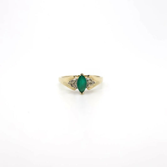 Vintage Emerald and Diamond Ring In 10k Yellow Gold