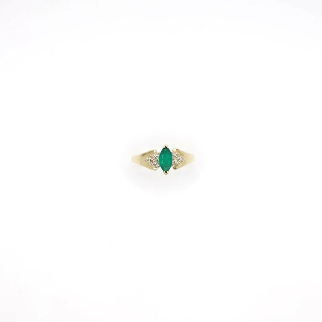 Vintage Emerald and Diamond Ring In 10k Yellow Gold
