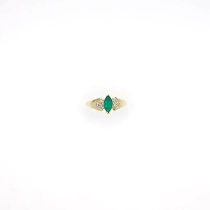 Vintage Emerald and Diamond Ring In 10k Yellow Gold