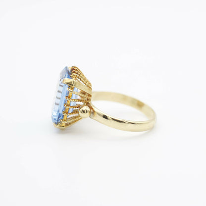 Vintage-Cocktailring mit blauem Spinell aus massivem 18K Gelbgold
