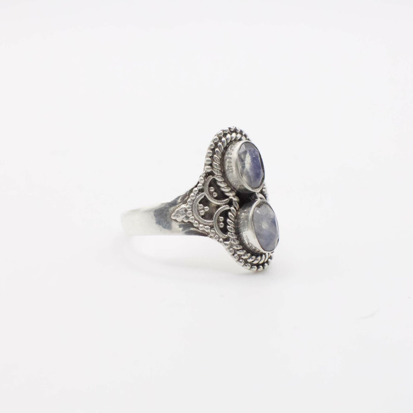 Vintage Ring aus echtem Doppelt-Mondstein und Sterlingsilber