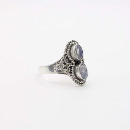 Vintage Ring aus echtem Doppelt-Mondstein und Sterlingsilber