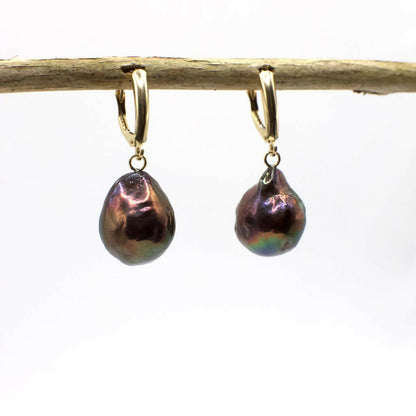 Vintage Halskette und Ohrhänger-Set aus 14K Gold mit echten Pfauenperlen