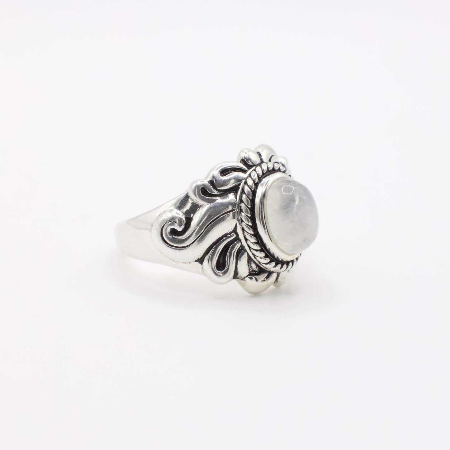Vintage Echter Mondstein und Sterling Silber Emaille Sonnenring