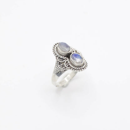 Vintage Ring aus echtem Doppelt-Mondstein und Sterlingsilber