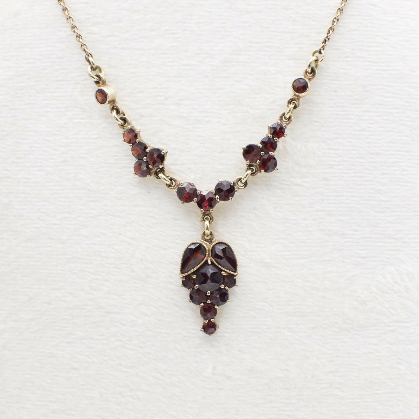 Circa 1930 Vintage "Germany" Signed Garnet Necklace and Earring Set in 10K Solid Yellow Gold