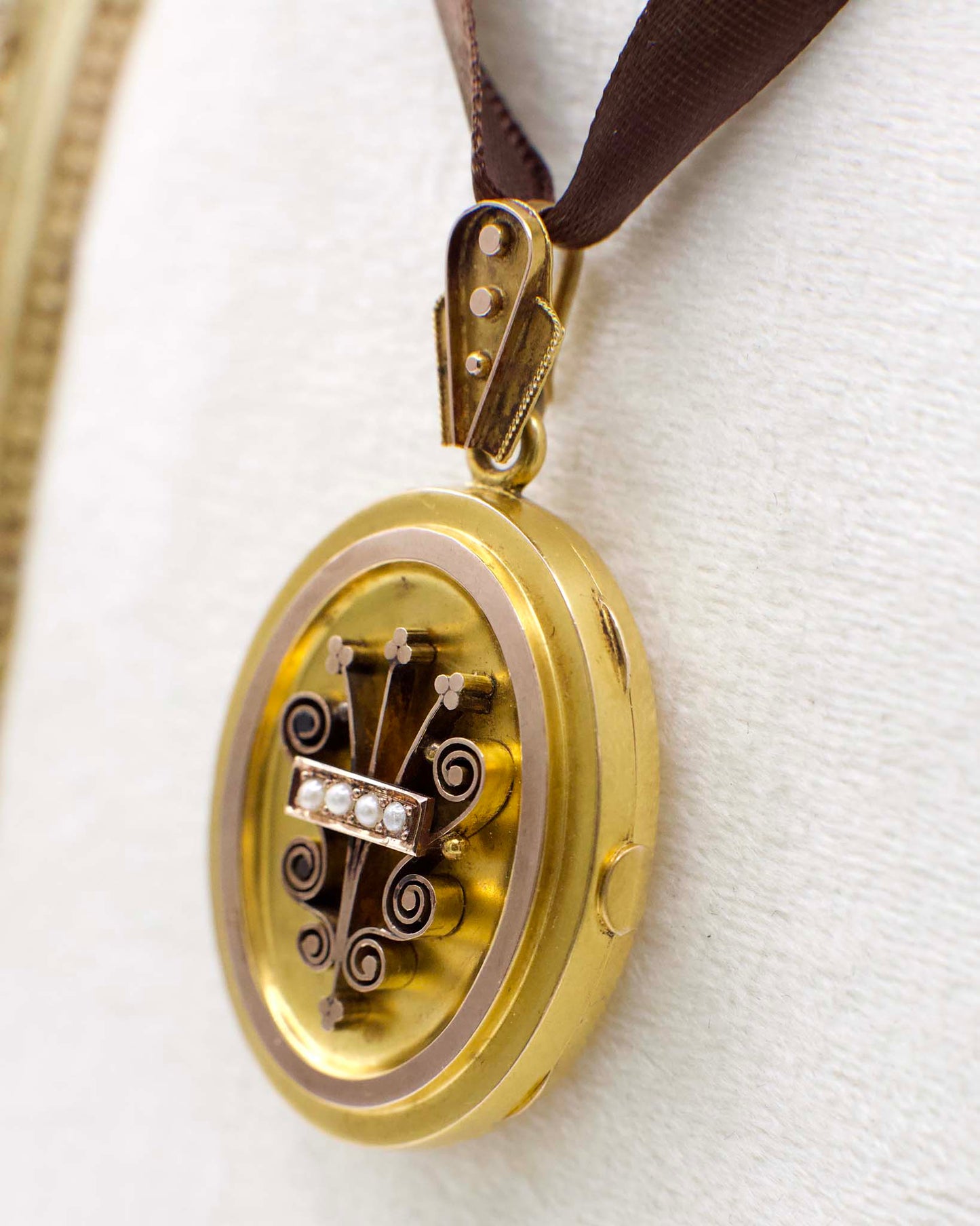 Victorian Locket With Seed Pearls In 12K Yellow Gold