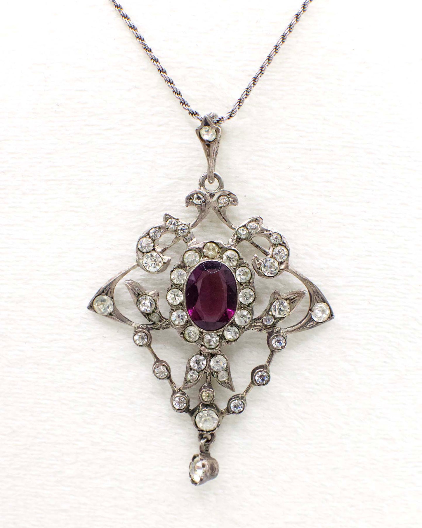 Antique Amethyst Paste Stone Art Nouveau Pendant In 800 Silver