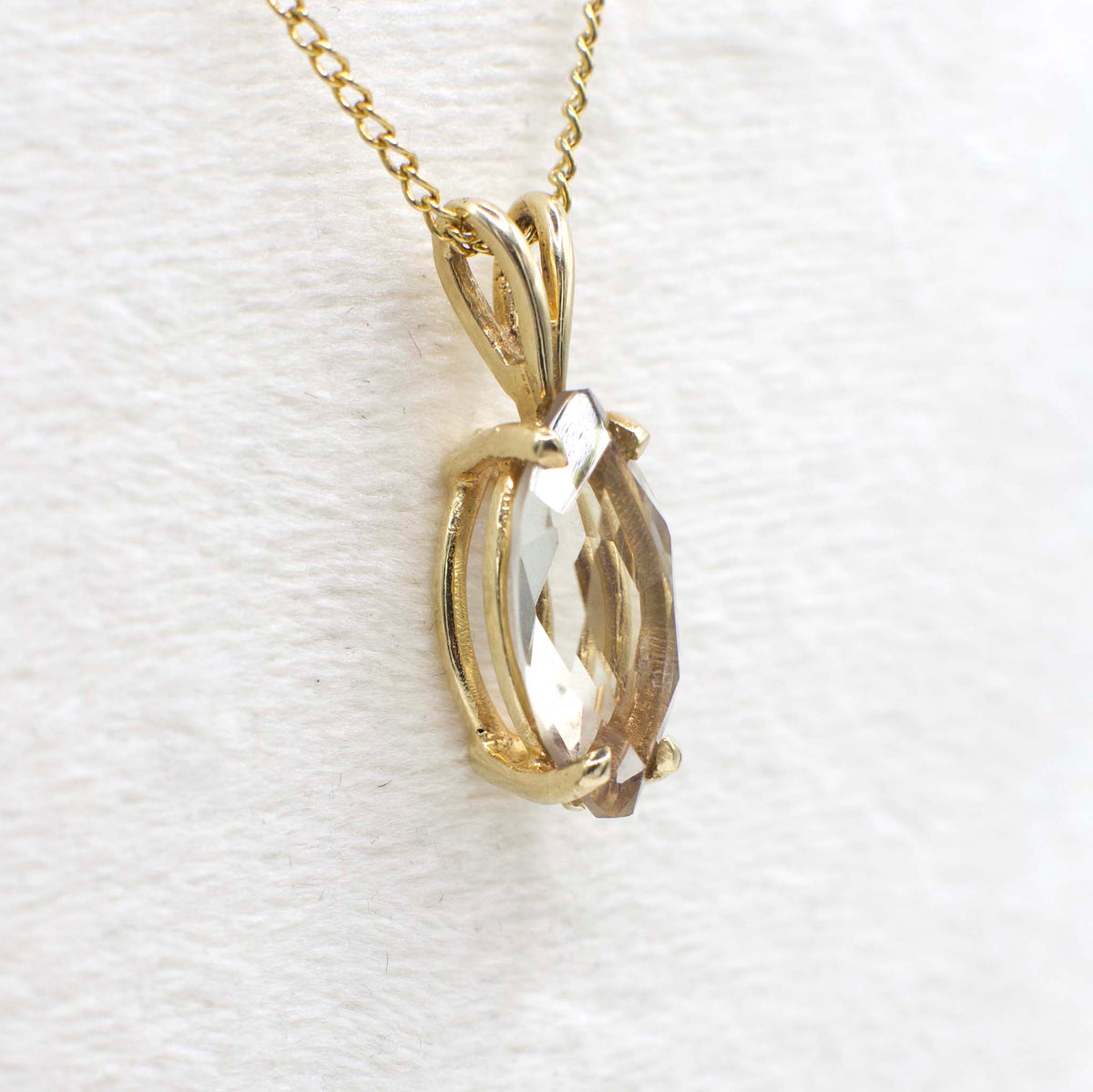 Vintage Genuine Marquise Cut Quartz Pendant In 14K Solid Yellow Gold