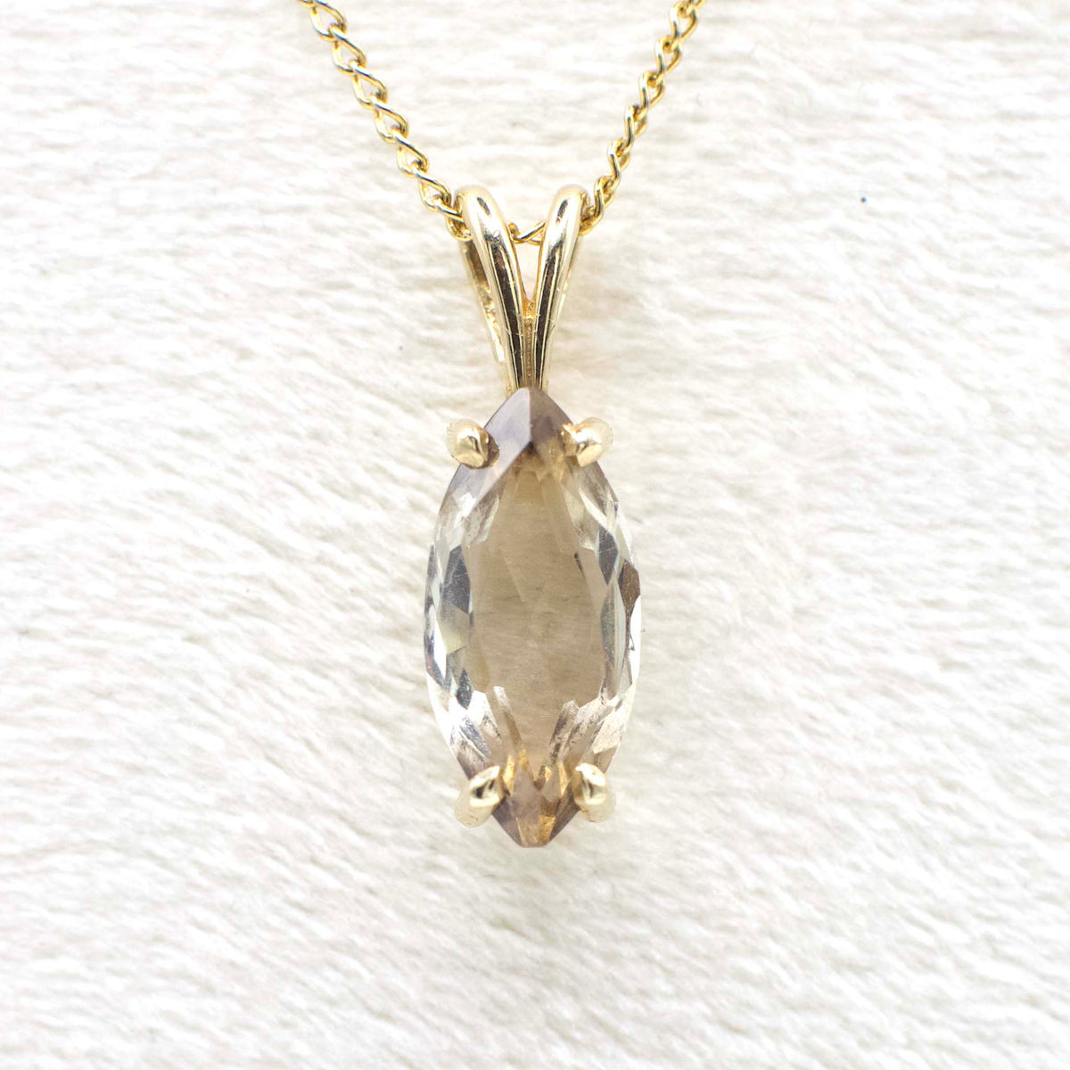 Vintage Genuine Marquise Cut Quartz Pendant In 14K Solid Yellow Gold