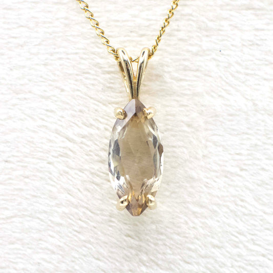 Vintage Genuine Marquise Cut Quartz Pendant In 14K Solid Yellow Gold