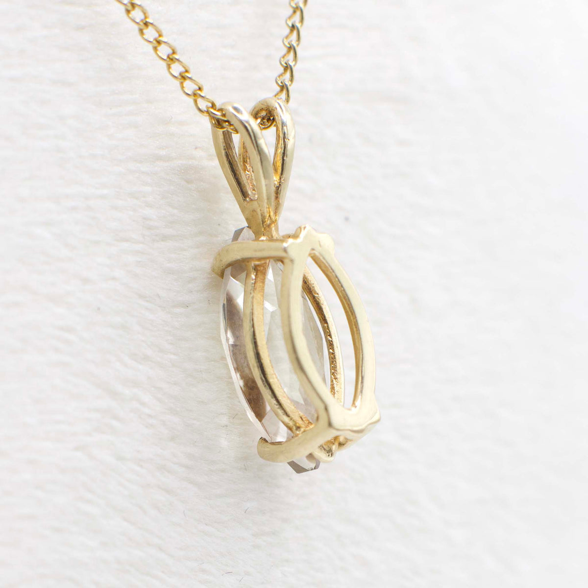 Vintage Genuine Marquise Cut Quartz Pendant In 14K Solid Yellow Gold
