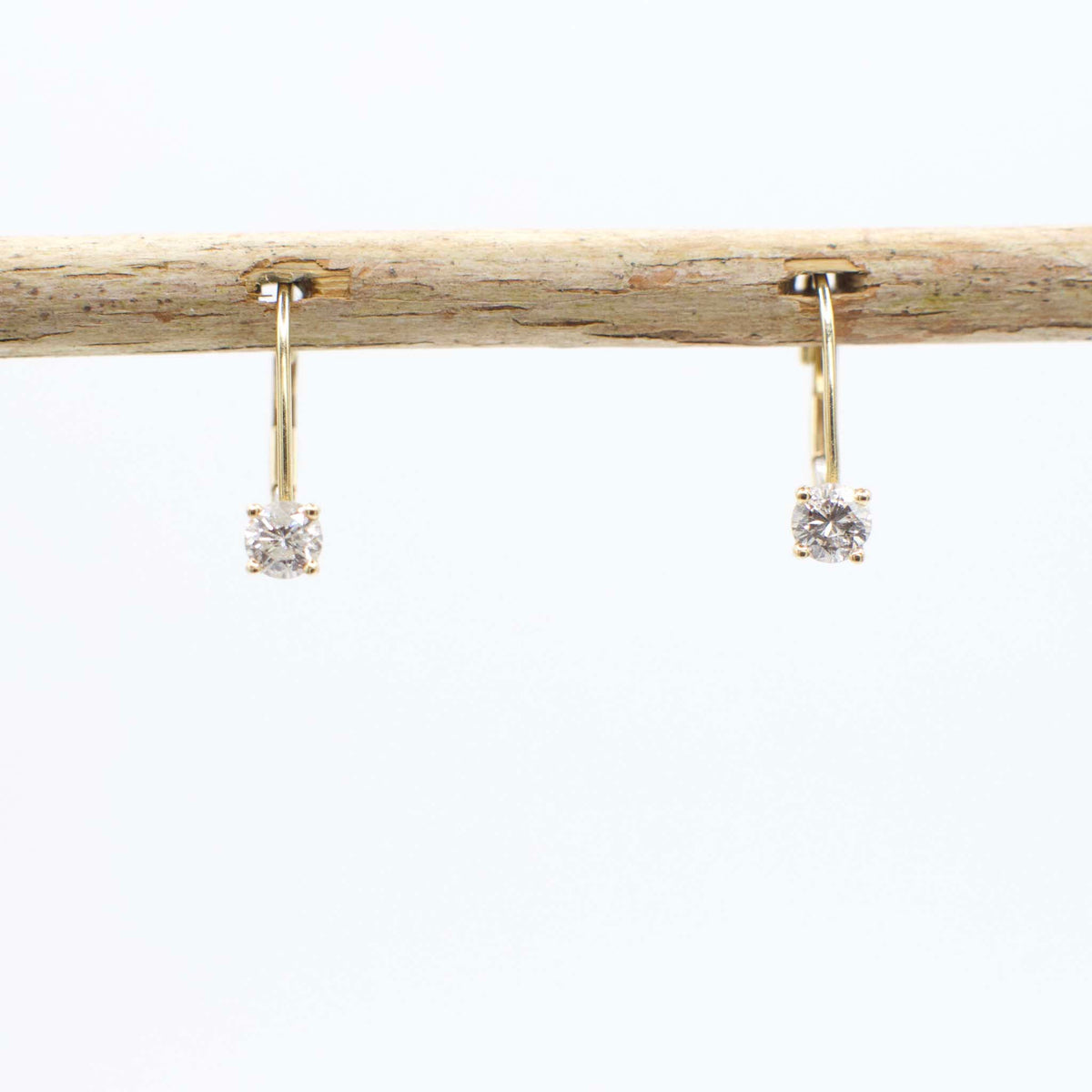 Vintage 14K Yellow Gold and Genuine Diamond Lever Back Earrings
