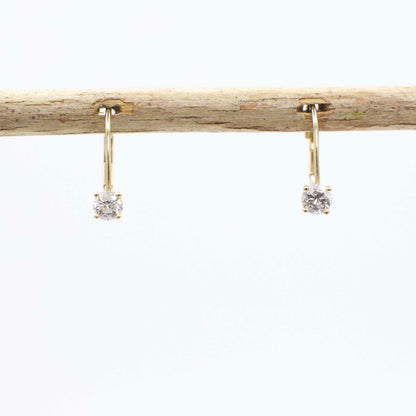 Vintage 14K Yellow Gold and Genuine Diamond Lever Back Earrings