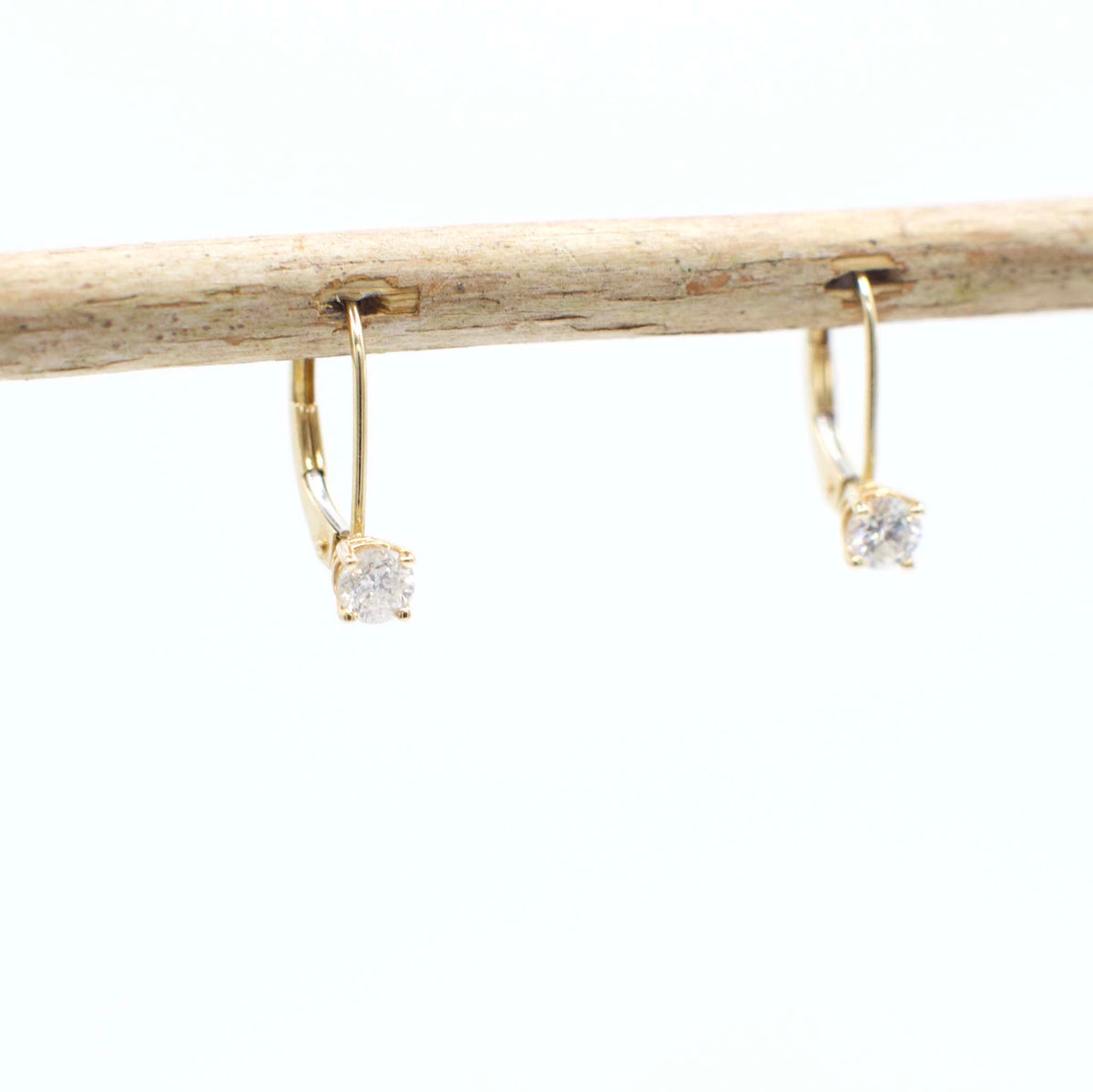 Vintage 14K Yellow Gold and Genuine Diamond Lever Back Earrings