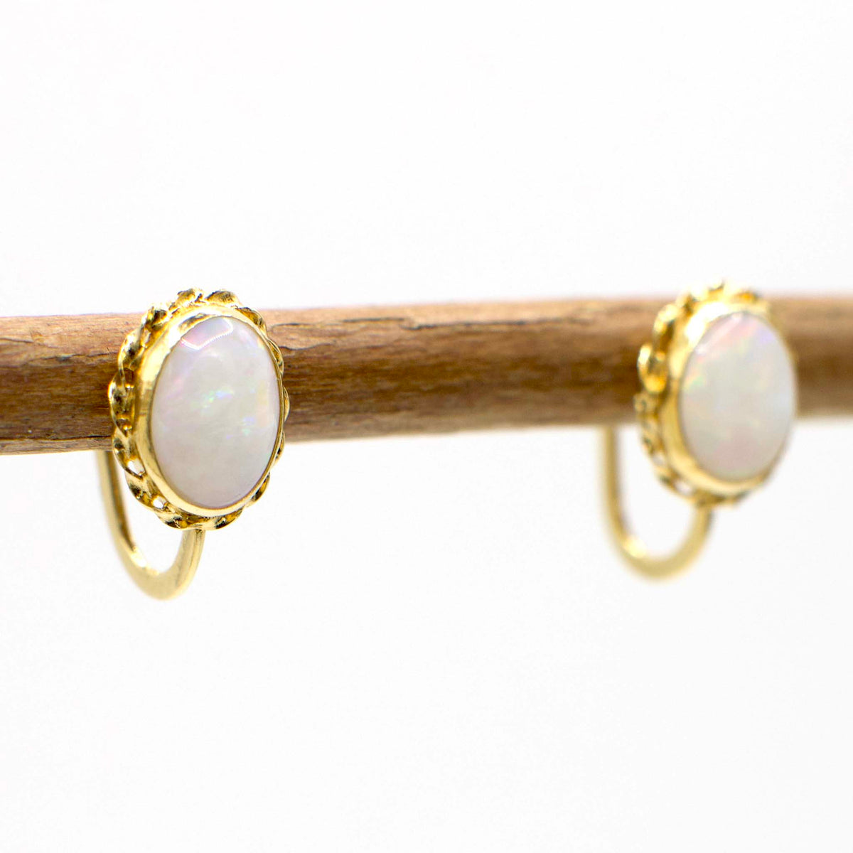 Vintage Oval Opal Screw-Back Earrings in 14K Solid Yellow Gold