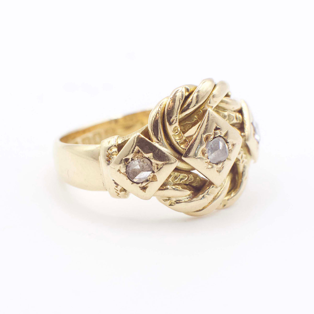 Antique Victorian Lovers Knot Diamond Ring In 18K Yellow Gold, Circa 1890