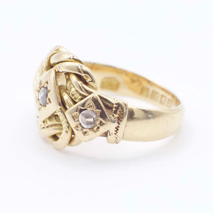 Antique Victorian Lovers Knot Diamond Ring In 18K Yellow Gold, Circa 1890