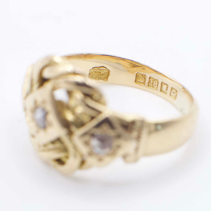 Antique Victorian Lovers Knot Diamond Ring In 18K Yellow Gold, Circa 1890
