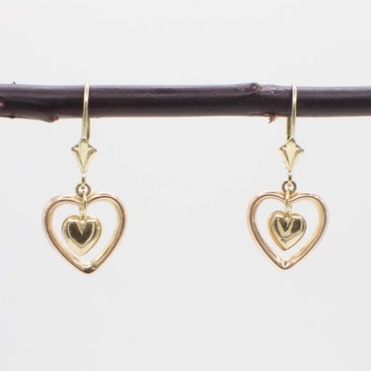 Vintage Jacmel Jewelry 14K Gold Articulating Puffy Heart Earrings