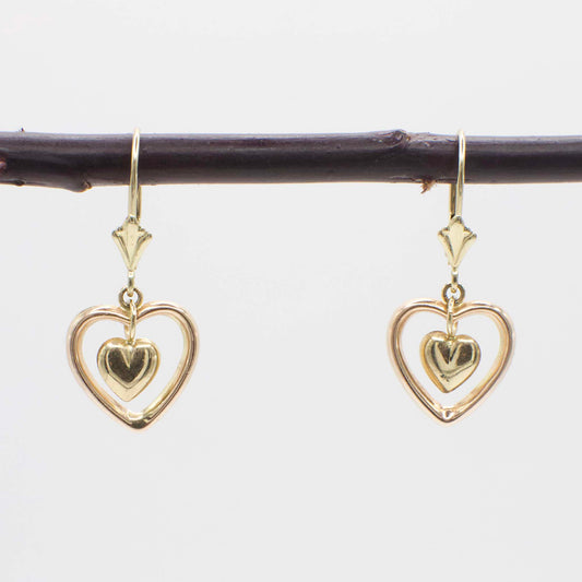 Vintage Jacmel Jewelry 14K Gold Articulating Puffy Heart Earrings