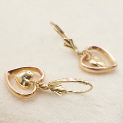 Vintage Jacmel Jewelry 14K Gold Articulating Puffy Heart Earrings