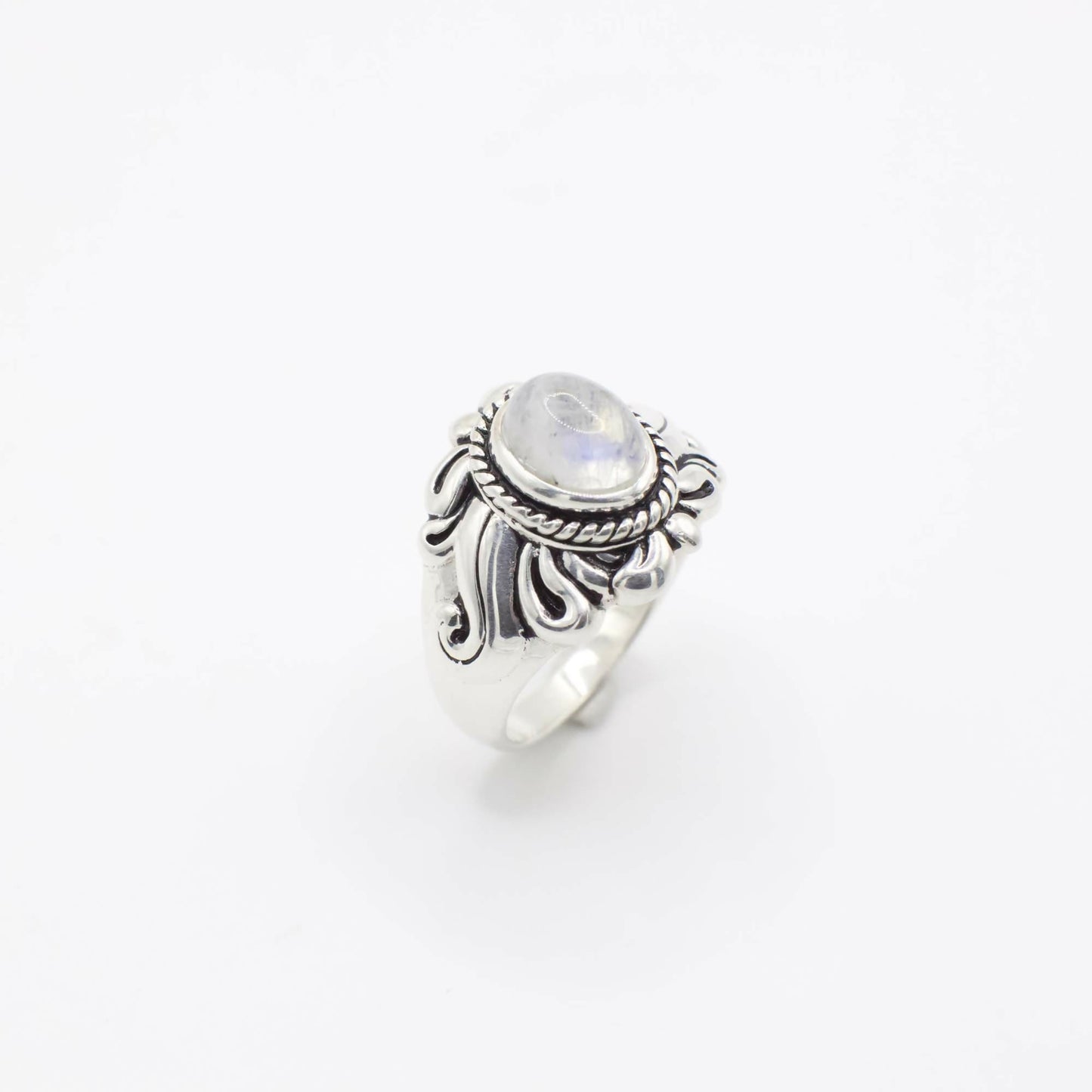 Vintage Echter Mondstein und Sterling Silber Emaille Sonnenring