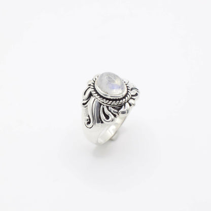 Vintage Echter Mondstein und Sterling Silber Emaille Sonnenring