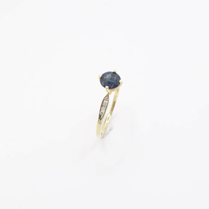 Vintage Genuine Earth Mined Sapphire and Diamond Ring In 18K Yellow Gold