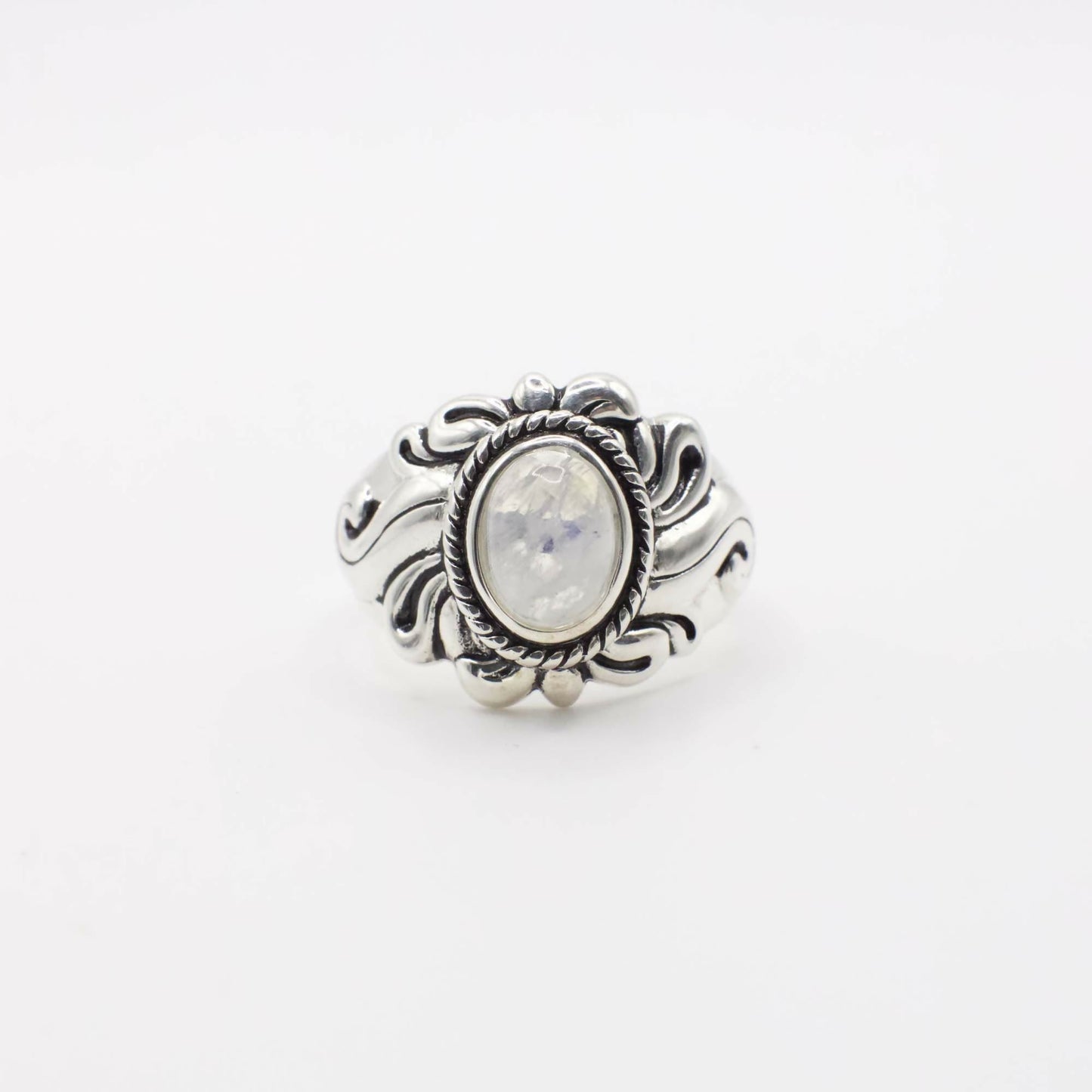 Vintage Echter Mondstein und Sterling Silber Emaille Sonnenring