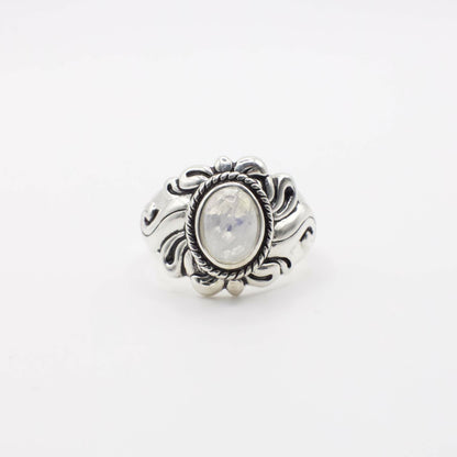 Vintage Echter Mondstein und Sterling Silber Emaille Sonnenring