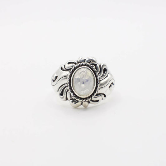 Vintage Echter Mondstein und Sterling Silber Emaille Sonnenring
