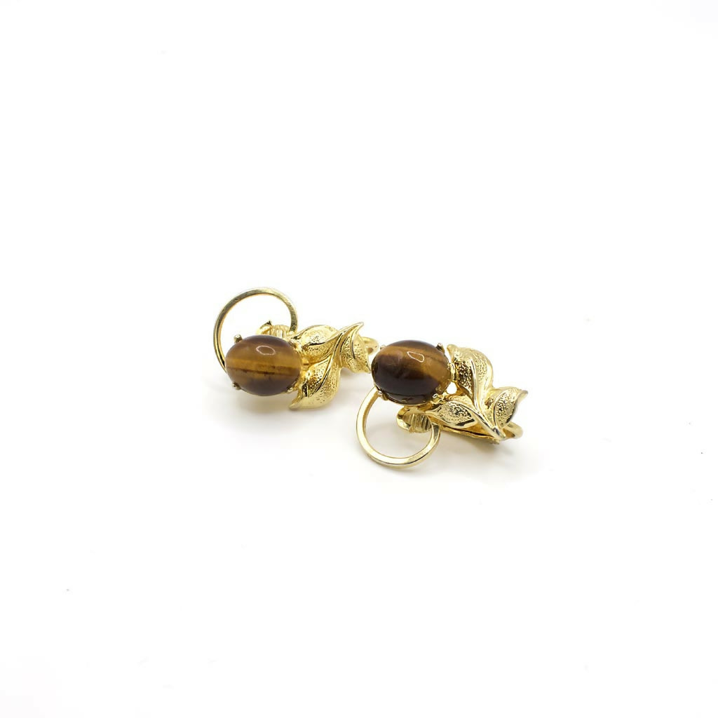 Vintage 12K Gold Filled Ohrclips mit echtem Tigerauge Cabochon