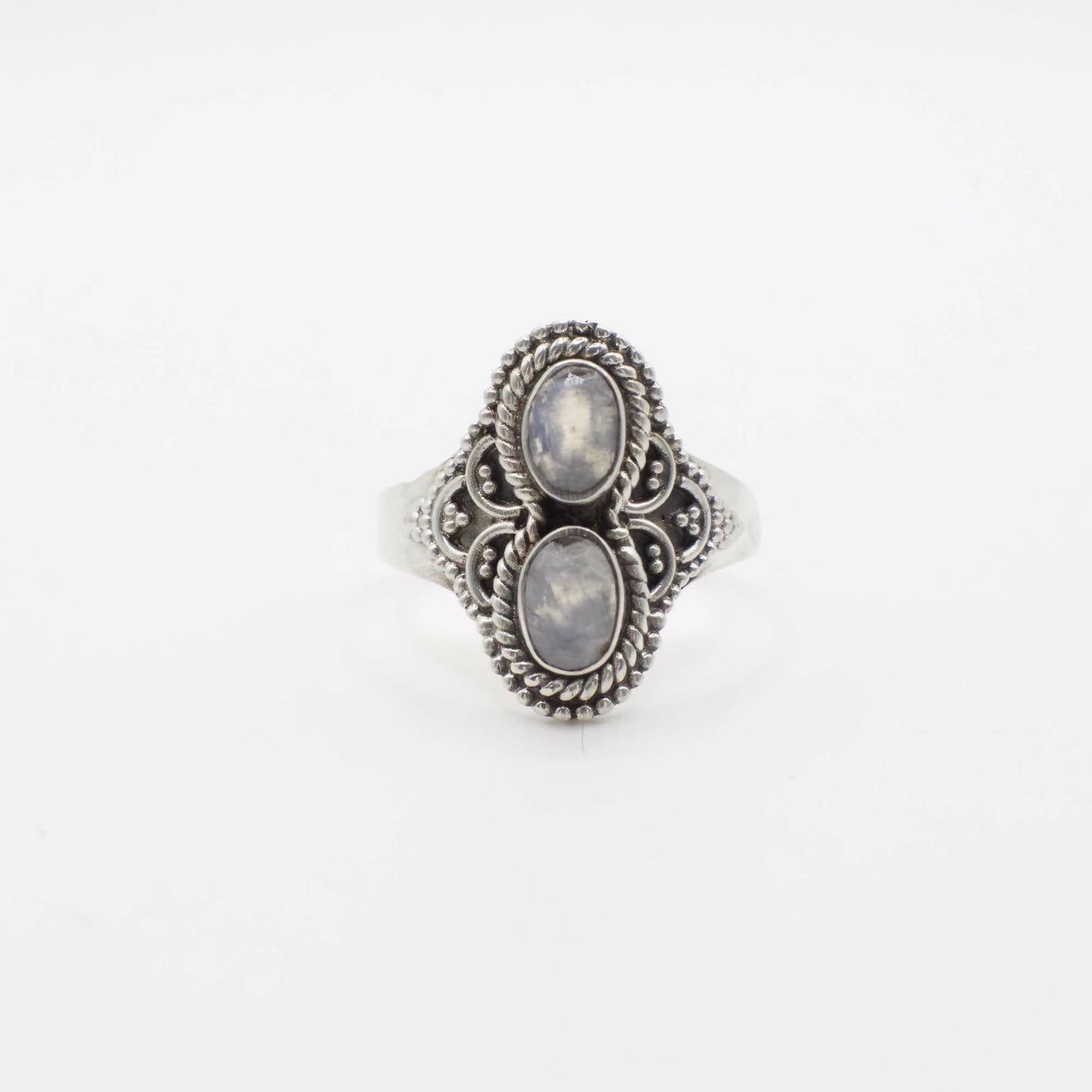 Vintage Ring aus echtem Doppelt-Mondstein und Sterlingsilber