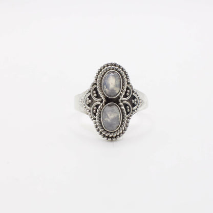 Vintage Ring aus echtem Doppelt-Mondstein und Sterlingsilber