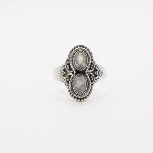 Vintage Ring aus echtem Doppelt-Mondstein und Sterlingsilber