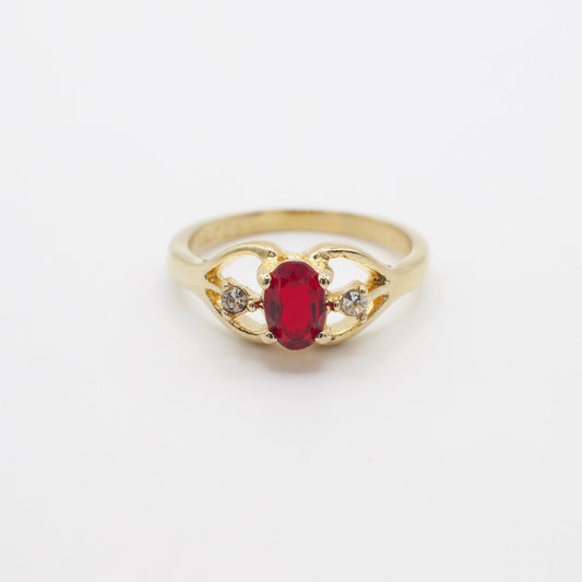 Vintage 18 Karat vergoldeter Ring mit rotem Edelstein