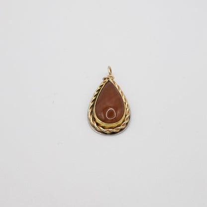 Vintage RARE 14K Yellow Gold Genuine Hessonite and Sterling Silver Pendant