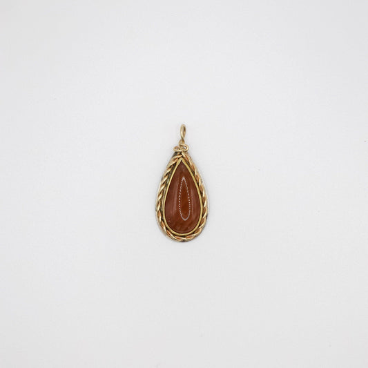 Vintage SELTENES 14K Gelbgold echter Hessonit und Sterling Silber Anhänger