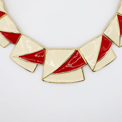 1970er-1980er Jahre SELTENE Vintage Trifari Kunio Matsumoto Designer Rot-Weiß Emaille Halskette