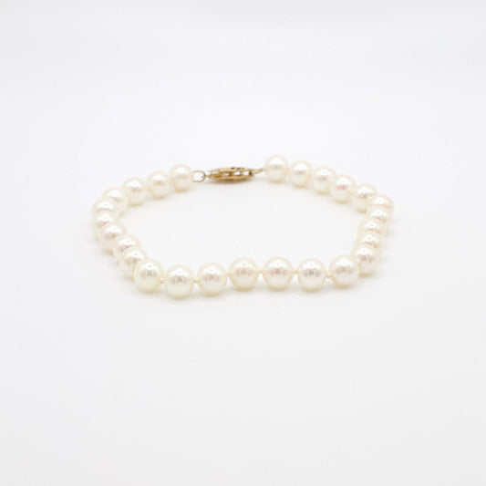Vintage Klassisches 14K Gelbgold- und Perlenarmband