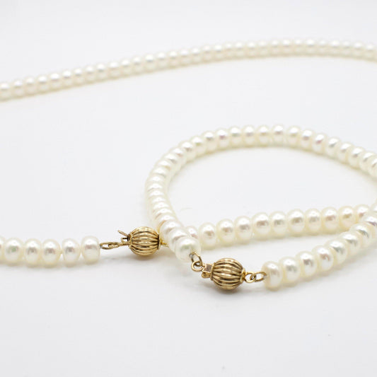 Vintage Honora Perlenkette und Armband-Set aus 14K Gelbgold
