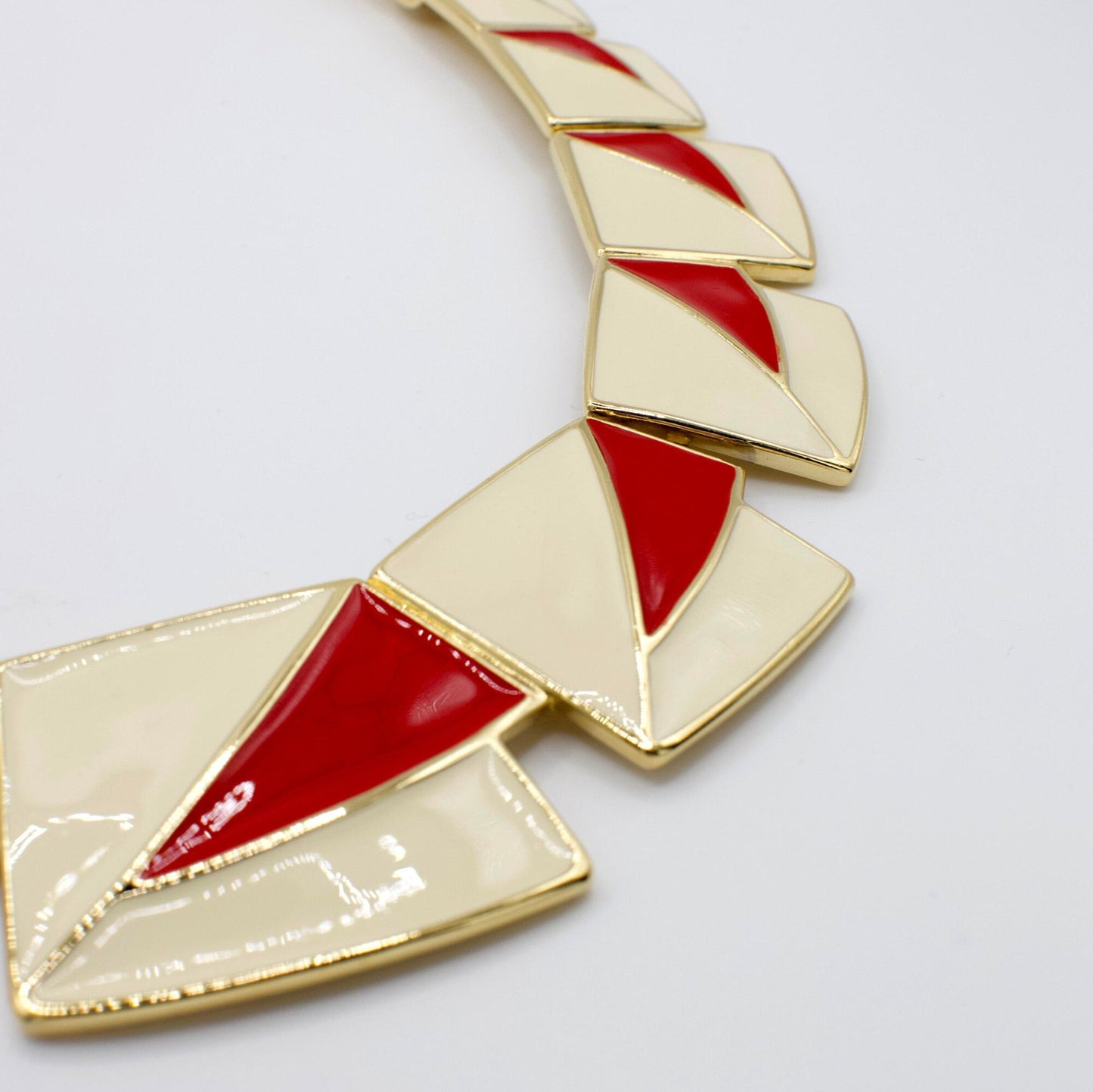 1970er-1980er Jahre SELTENE Vintage Trifari Kunio Matsumoto Designer Rot-Weiß Emaille Halskette