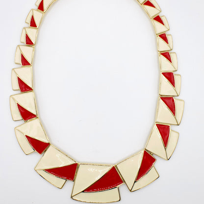 1970er-1980er Jahre SELTENE Vintage Trifari Kunio Matsumoto Designer Rot-Weiß Emaille Halskette