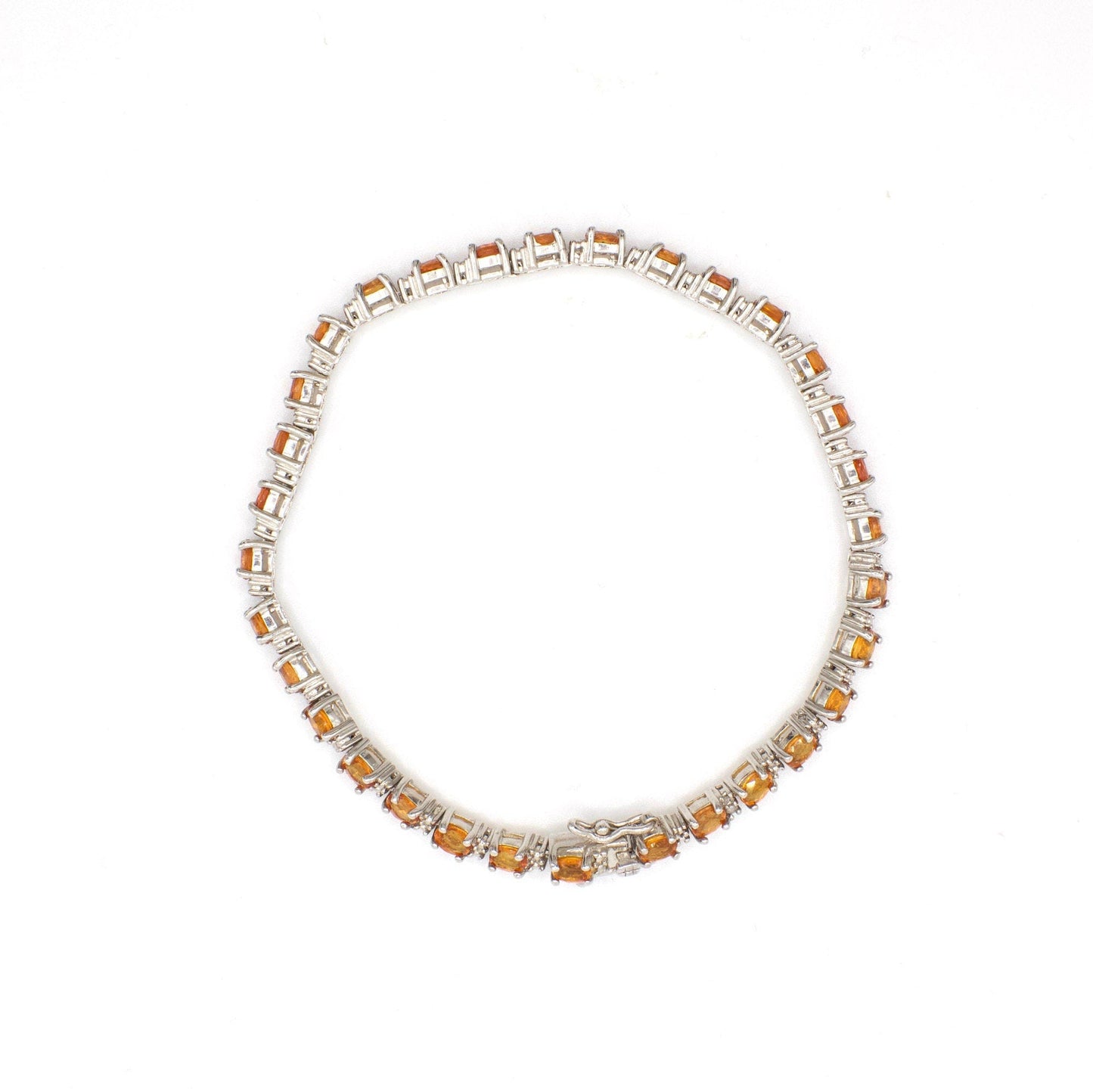Vintage Genuine Orange Sapphire and Diamond Sterling Silver Tennis Bracelet